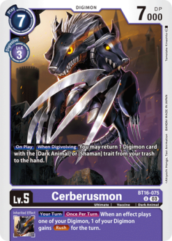 [DIGIMON] BT16-075 - Cerberusmon  - Purple - Digimon - Uncommon