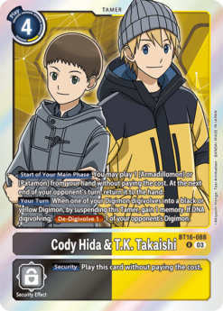 [DIGIMON] BT16-088 - Cody Hida & T.K. Takaishi  - Black/Yellow - Tamer - Rare